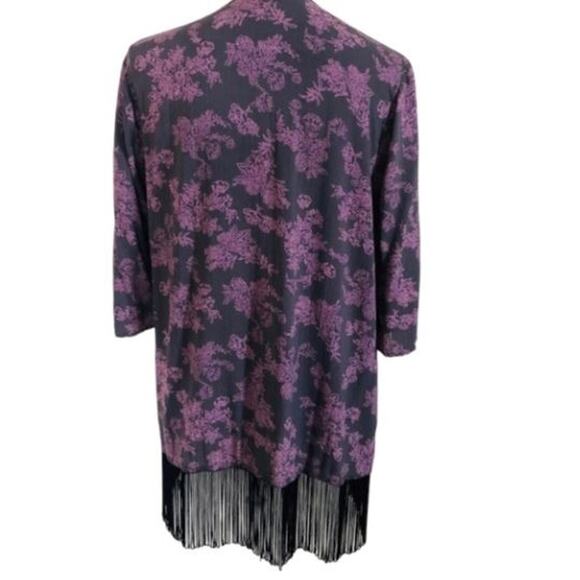 Bongo Light Purple Gray Black Fringe Kimono Medium - Picture 2 of 3